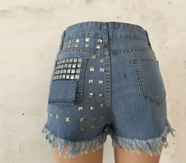 Women's ripped jeans baggy shorts rivet hot pants-4