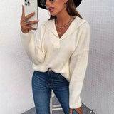 Women's Cozy Knit V-Neck Sweater-Beige-5