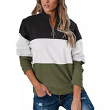 Women's Zip Collar Pullover Sweatshirt-Black and white green-3