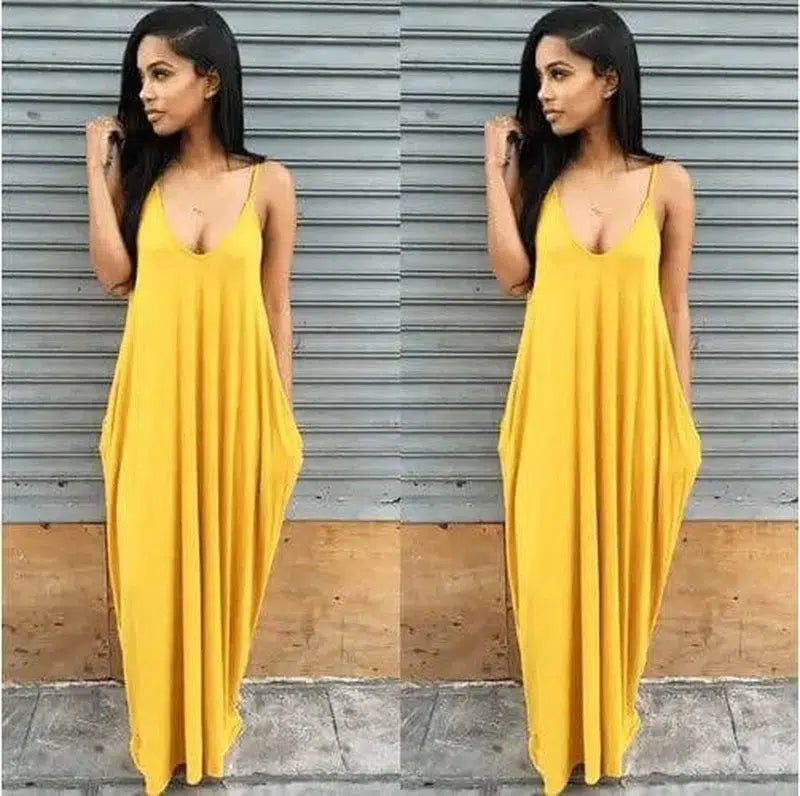 Women Summer Dress 2019 Casual Long Dresses Plus Size-Yellow-13