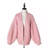 Cozy Black Chunky Knit Cardigan-Pink-3