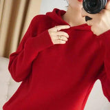 Warm Knit Sweater with Hood for Women-Red-7