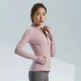 Women's Fitted Zip-Up Athletic Jacket-Pink-1