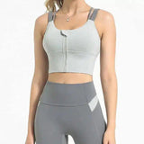 Zip-Front Supportive Sports Bra for Workouts-Grey-3