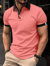 Men's Casual Button Solid Color Short Sleeves-Pink-8