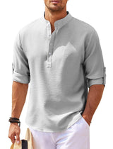 Men's Casual Shirt Long Sleeve Stand Collar Solid Color-Light Gray-8