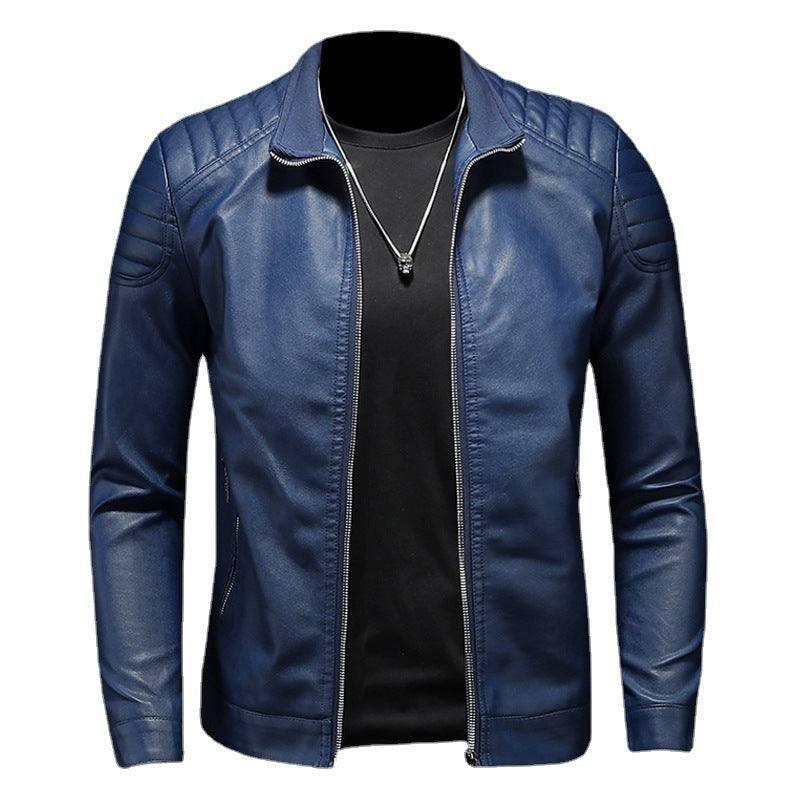 Men's Leather Motorcycle Jacket Thin Coat-3