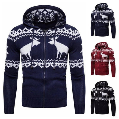 Men's Zipper Hooded Fawn Christmas Sweater-3