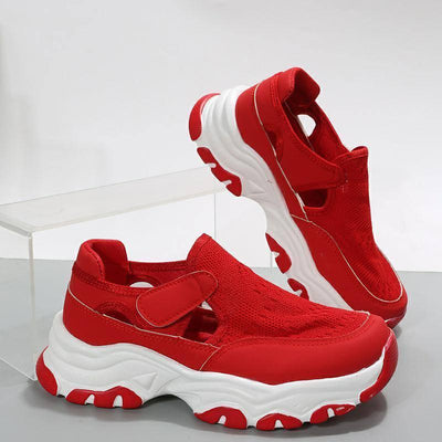 Sport Shoes Women Fashion Outdoor Flat Heel Round Toe Preppy Running Shoes-Red-11