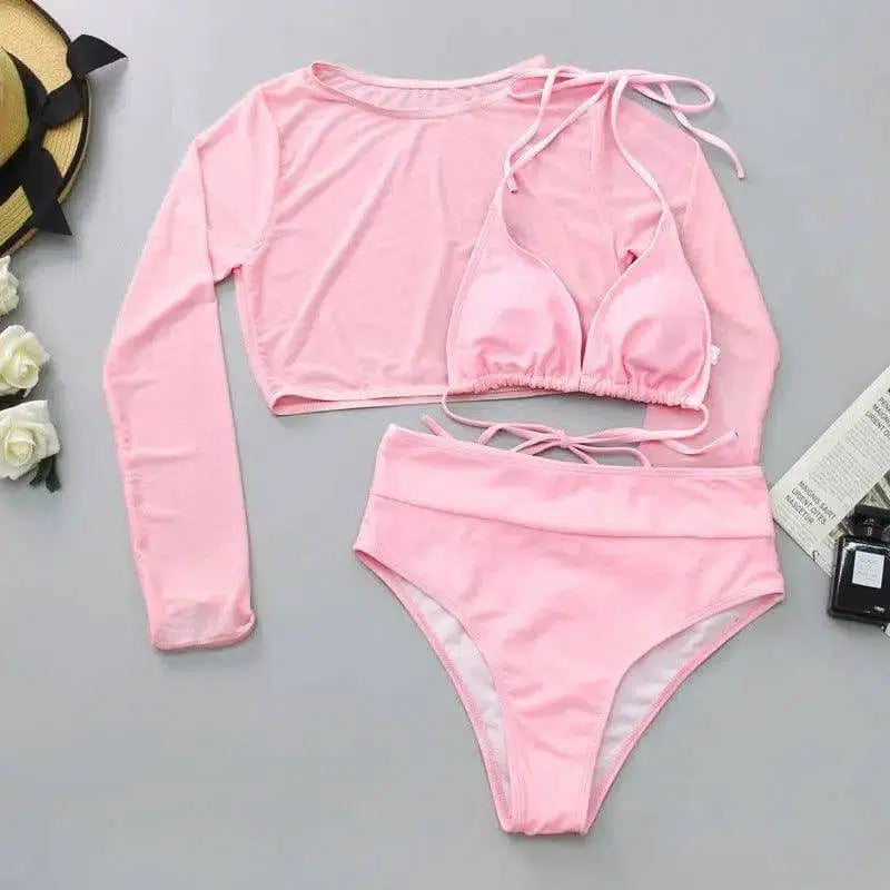 Three-piece Bikini Split Swimsuit-Pink-3