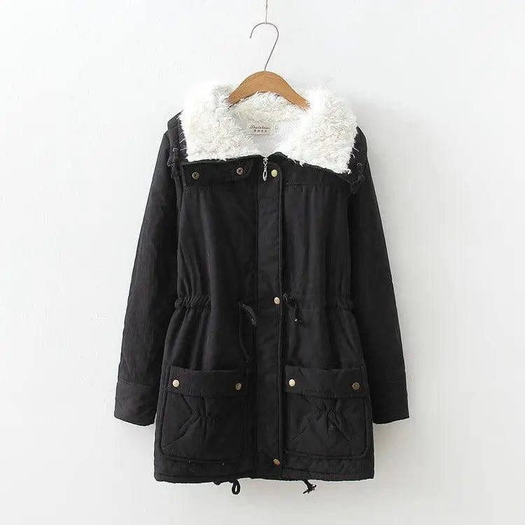 Mid-length Slim-fit Peach Skin Coat-Black-1