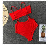 Ms. Split Swimsuit Sexy Solid Color Irregular Bib Bikini-Red-4