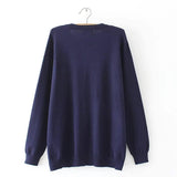 Autumn Winter Plus Size Cardigan Sweater Woman Fashion Navy Blue Solid Color O-Neck Full Sleeve Knitted Thin Jumpers-2