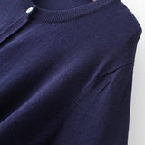 Autumn Winter Plus Size Cardigan Sweater Woman Fashion Navy Blue Solid Color O-Neck Full Sleeve Knitted Thin Jumpers-3