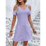 New Off-shoulder Short-sleeved Dress Fashion Summer Slimming-Light Purple-6