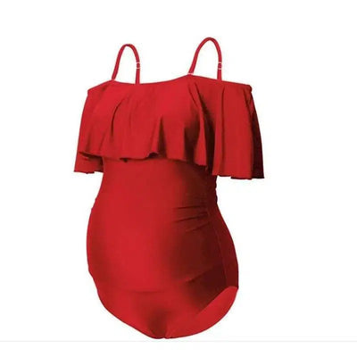 One-piece Pregnant Women's Solid Color Plus Size Flashing-Red-3