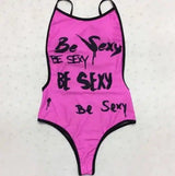 One piece swimsuit sexy thong with lip print swimwear For-Pink-3