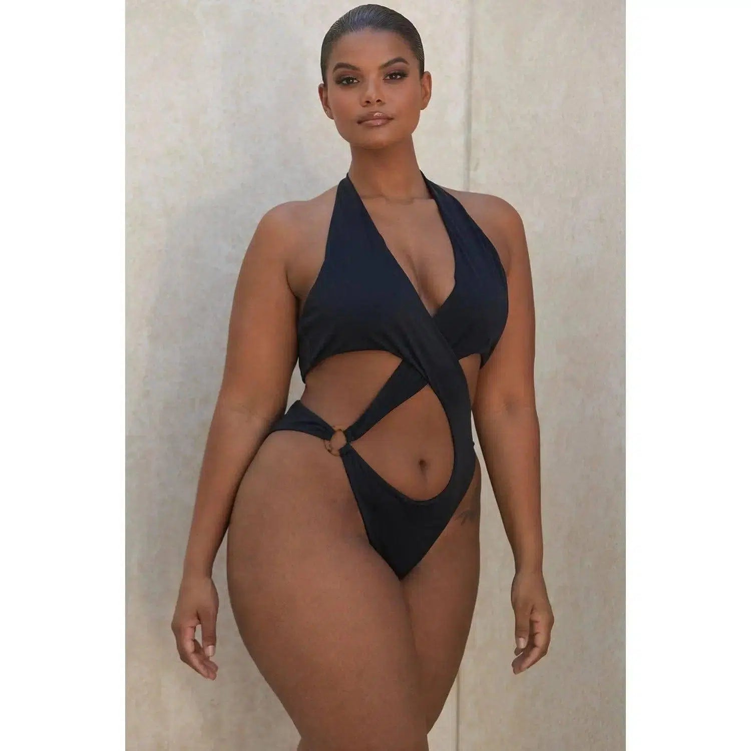 One-piece Swimsuit XL Hollow Sexy Bikini Black And White-1