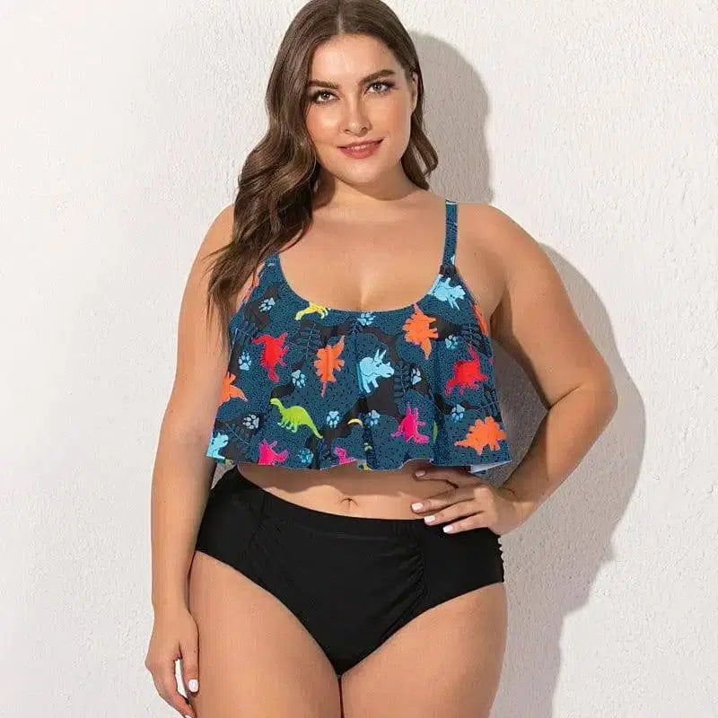 Oversized fat girl female split bikini swimsuit-ForestGreen-5