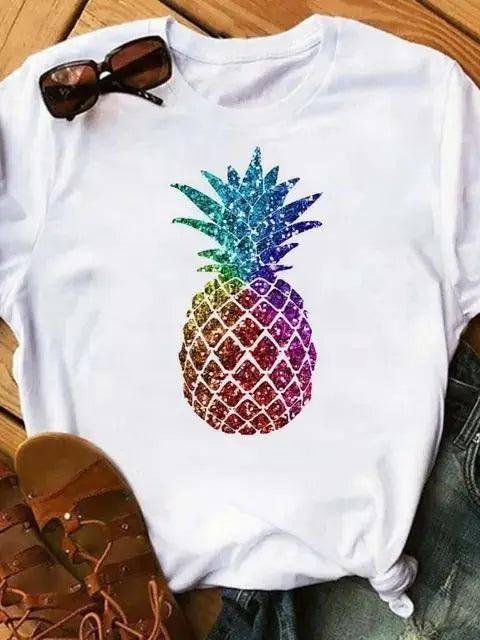 Pineapple Print O-Neck Tee-bt7966-1