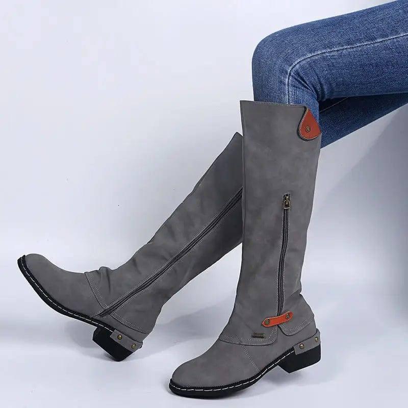 Plus Size Amazon Flat Zipper Women Boots-Grey-3