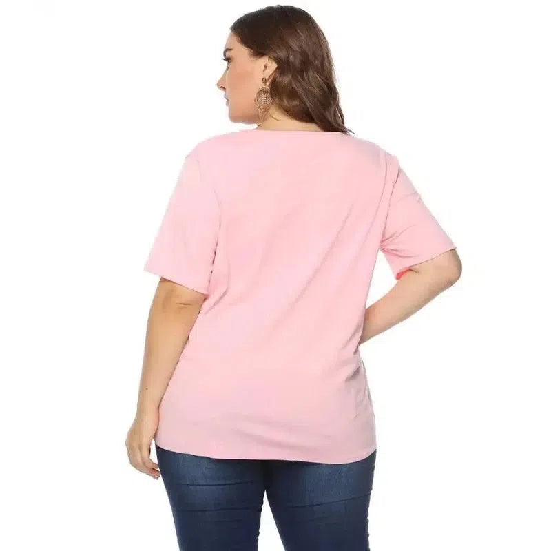 New 2021 Summer Plus Size Tops For Women Large Short Sleeve Loose Hollow Out Pink O-neck T-shirt 3XL 4XL 5XL 6XL-2