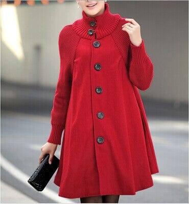 Plus Size Women's Mid-length Loose Woolen Coat-Red-2