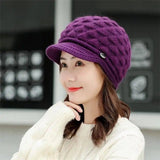 Plush thick warm ear protection scarf hat-Purple-14