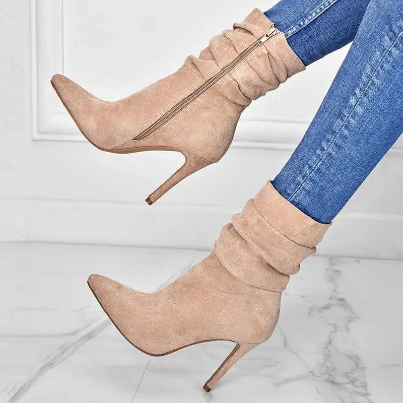 Pointed Toe Stiletto Heel Ankle Boots For Women Side Zipper-5