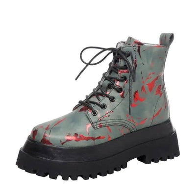 Printed high-top shoes women-Green-1