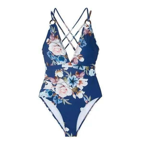 Printed small one-piece bikini-Blue-1