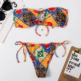 Printed Split Bikini Swimsuit Lace-up Triangle Ladies-2