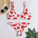 Printed split swimsuit for ladies-Red-2