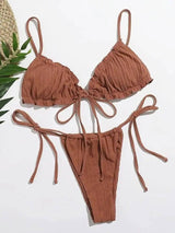 Pure Color Split Body Slim Sexy Hot Spring Swimsuit Bikini-Coffee-1