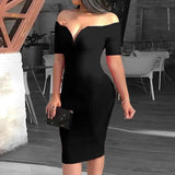 Pure color tight skirt and backpack hip dress-Black-5