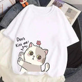 Cute Cat Graphic Casual Cotton Tee-White-2