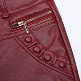 Retro high waist slim slim straight casual pu leather shorts-4