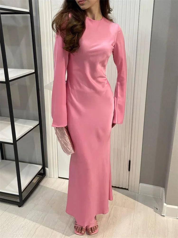 Chic Black Maxi Dress with Sleeves-Pink-7