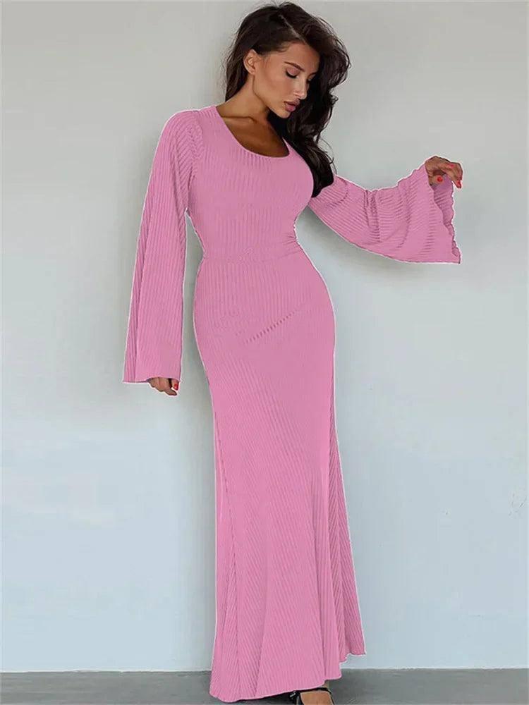 Elegant Maxi Dresses | Ribbed Long Sleeve-3