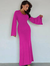 Elegant Maxi Dresses | Ribbed Long Sleeve-Rose Red-8