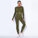 Seamless Knitted Absorbent Yoga Long-Sleeved Suit Yoga-Green-10