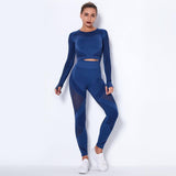 Seamless Knitted Absorbent Yoga Long-Sleeved Suit Yoga-Navy Blue-14