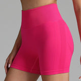 Seamless Yoga Shorts Women Solid Color High Waist-Rose Red-14