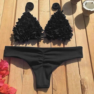 sewn flower swimwear Europe and America burst triangle-Black-3