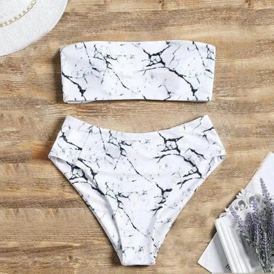 Bikini Set Marble Print Bathing Suit Swimwear-1