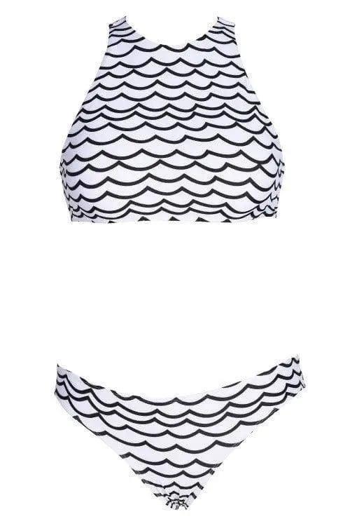 sexy bikinis turtleneck female swimsuit stripe-S-2