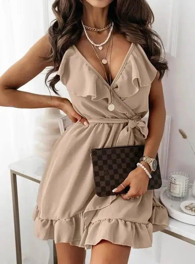 Fashion Suspender Dress-Khaki-3