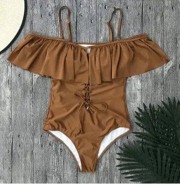 Sexy Fringe Bikini Ruffled Sling Swimsuit-Coffee-6