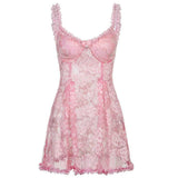 lace perspective lace camisole dress with V-neck,-2