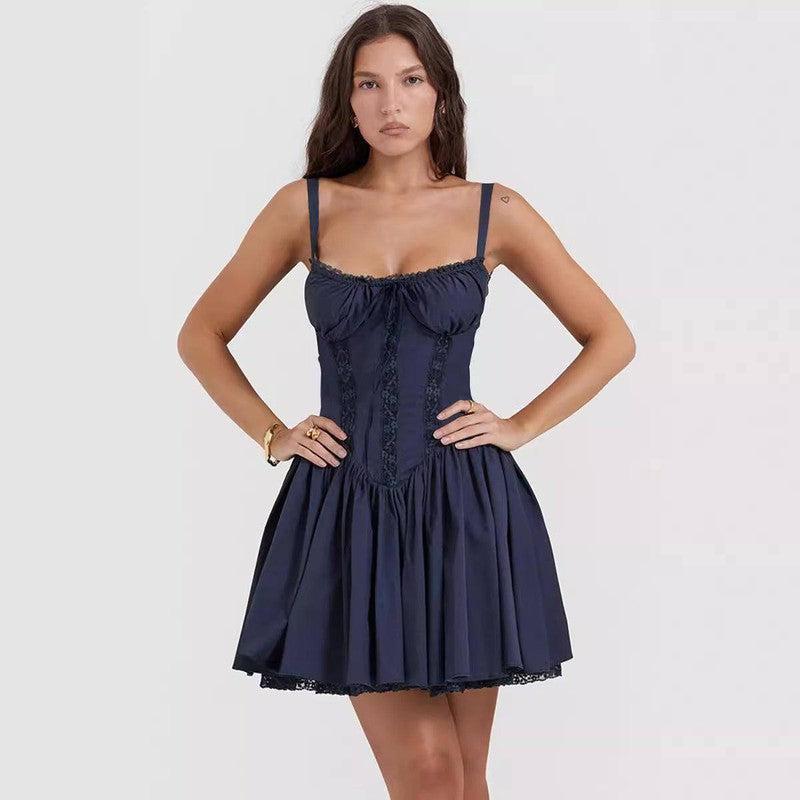 Chic Black Corset Mini Dress for Any Occasion-Navy Blue-6